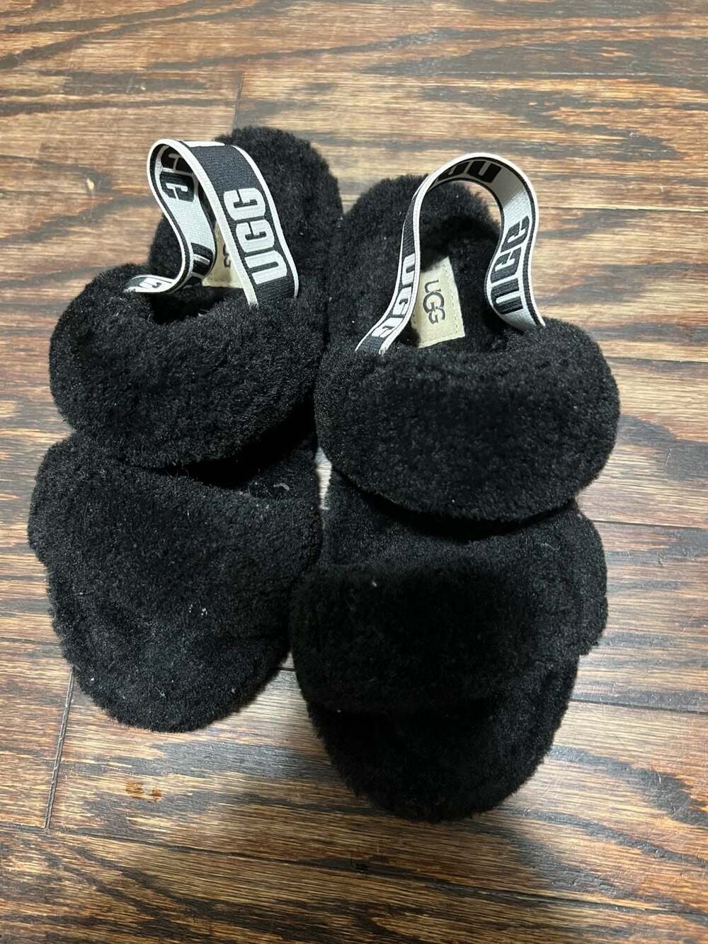 Ugg Oh Yeah Slide Size 7 Black Shearling Slingback Sandals Slippers